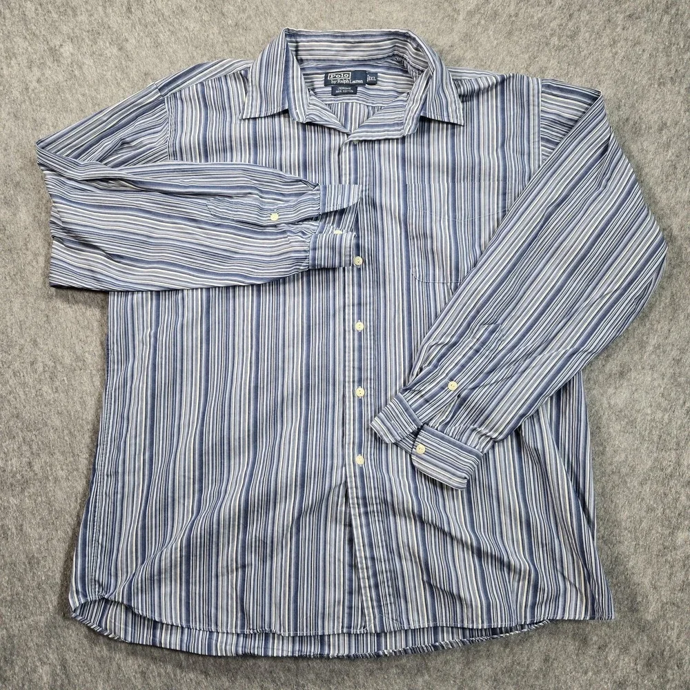 Polo Ralph Lauren Jerome Shirt Mens XL Blue Striped‎ Cotton Button Front Casual